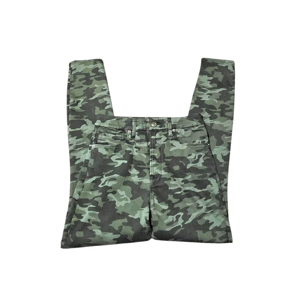 GOOD AMERICAN Women's Good Waist Green Camo Skinny Jeans Sz 10 30 Stretch - Picture 8 of 9